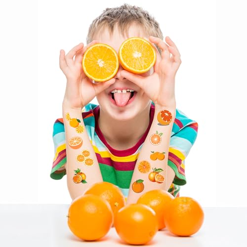300 Little Orange Cutie Themed Tattoos Temporary Stickers Tangerine Theme Clementine Fruit Baby Shower Orange Clementine Birthday Party Decorations Supplies(30 Sheets)