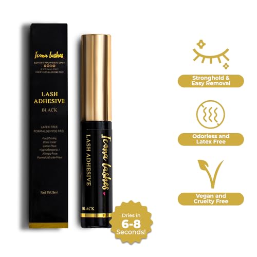 Icona Lashes Eyelash Glue - Quick Drying 48-Hour Hold, 5ml