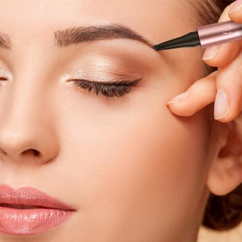 3D Microblading Eyebrow Pen - Waterproof, 4-Tip, Dark Brown