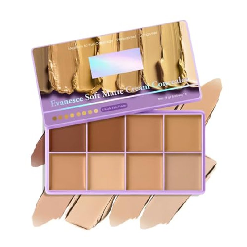 8 Shade Cream Concealer Palette - Full Coverage Matte Makeup