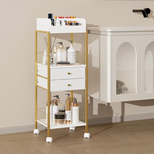 Lurcns Gold Makeup Organizer Cart with Drawers & Wheels - Vanity Storage Solution