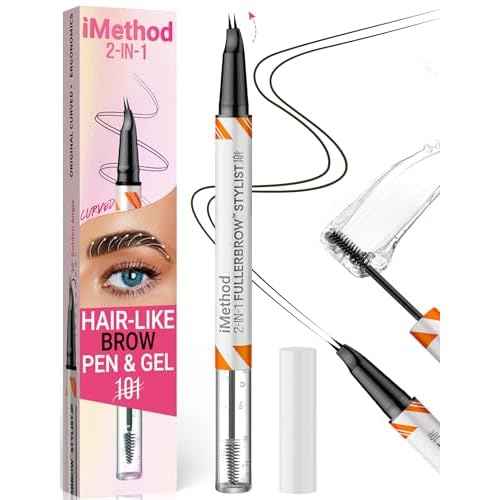 iMethod Curved Eyebrow Pen and Eyebrow Gel - Eyebrow Pencils for Women with Natural Hair Like Strokes, Brow Gel Clear for Soft Full Brows, Waterproof, All-Day Defined, Dark Brown
