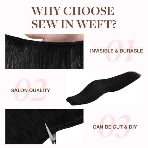 GOO GOO Double Weft Sew In Human Hair Extensions - 22 Inch 110g #1 Jet Black