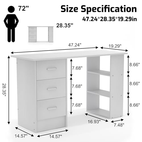 Nail Desk with Drawers & Shelves - White Manicure Table