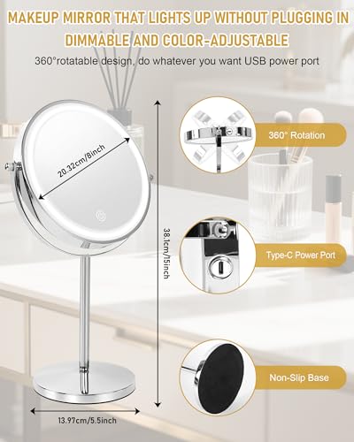 Lighted Makeup Mirror with 1X/10X Magnification & 3 Color Lights