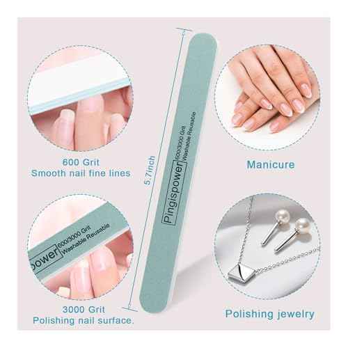 Nail File, 10PCS Professional Reusable Nail Files and Buffers 600/3000 Grit for Natural Nails, Double Sided & Washable Manicure Tools Kit for Women Home & Salon