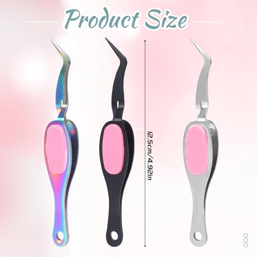 3PCS Reverse Tweezers, Cross Locking Tweezers Set, Stainless Steel Precision Curved Bent Straight Fine Tip with Soft Grip for DIY Craft, Jewelry Making, Eyelash Extensions, Beading