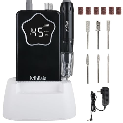 Mbllaie Black Professional Electric Nail Drill 45000 RPM Rechargeable & Portable