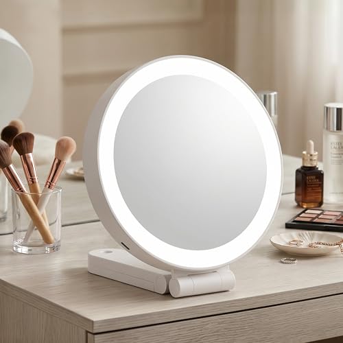 Travel Lighted Makeup Mirror 20X/1X | Foldable Handheld with 3 Color LED, Rechargeable