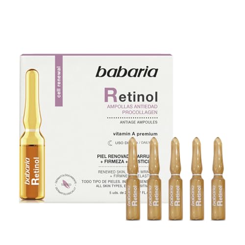 Babaria - Retinol Ampollas Antiedad Procollagen, Piel Renovada, Firme y El?stica, con Vitamin A Premium, Apto para Todo Tipo de Pieles, Incluso Sensibles - 5 Uds de 2 ml