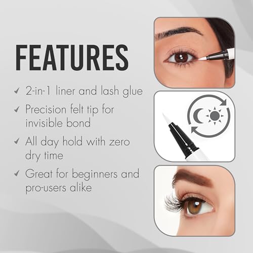 Duo Over & Under Lash Glue Liner ? 2-in-1 Eyelash Adhesive and Eyeliner, Clear, Waterproof Long-Lasting Eyelash Glue Pen for Strip Lashes, 0.03 Fl Oz