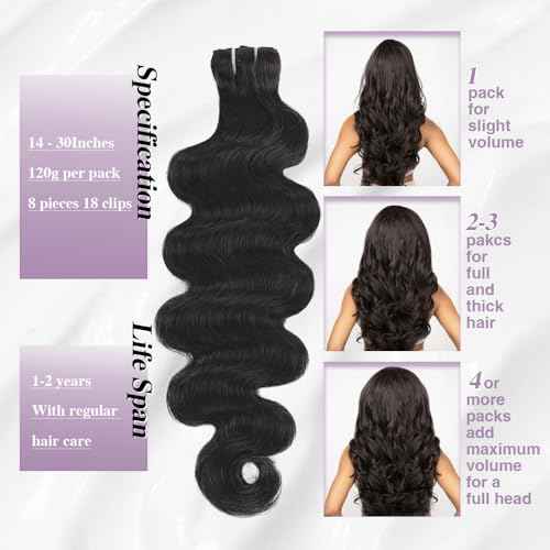Body Wave Clip In Hair Extensions Real Human Hair Clip Ins For Women 28 Inch Remy Human Hair Extensions Clip Ins 8 Pcs With 18 Clips 120g Natural Black