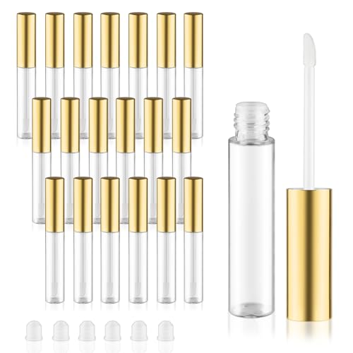 20Pc 10ml Clear Lip Gloss Tubes with Gold Caps - Empty Refillable