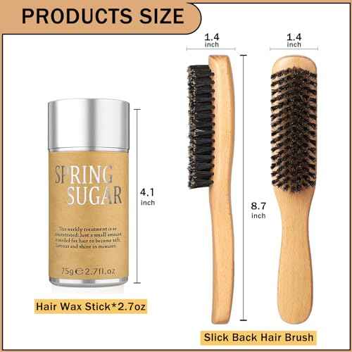 Slick Back Hair Brush & Hair Wax Stick Set for Slick Back ? Boar Bristle Hair Brush for Sleek, Control, Flyaways & Baby Hairs ? Slick Back Brush for Women, Dancer, Cheer
