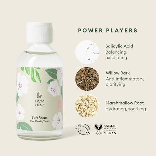 LUMA & LEAF Clearing Facial Toner 4 Oz - Natural Toner with Willow Bark, Salicylic Acid, Niacinamide, Marshmallow Root - Deep Nourishing Skin Toner for Blemish and Acne-Prone Skin
