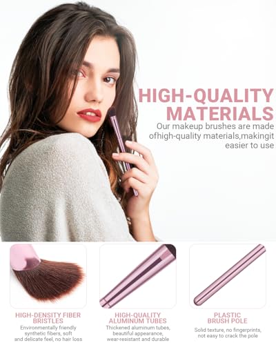 12-Piece Makeup Brush Set with Pink Storage Case and Powder Puffs