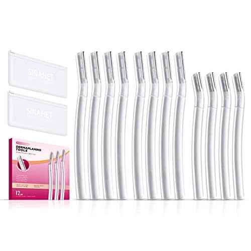 SINAHET Dermaplaning Tool (12 Count), Professional Face Razors for Women, Facial and Eyebrow Hair Removal, Gentle Skin Exfoliation Blade