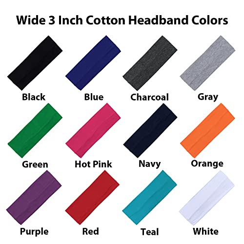 3" Wide Cotton Headbands Pack Stretch Elastic Yoga Soft and Stretchy Sports Sweatbands Fashion Headband for Teens Women Girls Men by Kenz Laurenz (12 pc Headbands, Purple)