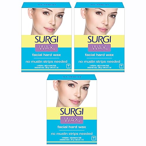 Surgiwax Facial Hard Wax, Hair Remover For Face, No Strips Needed, 1 Ounce (Pack of 3)