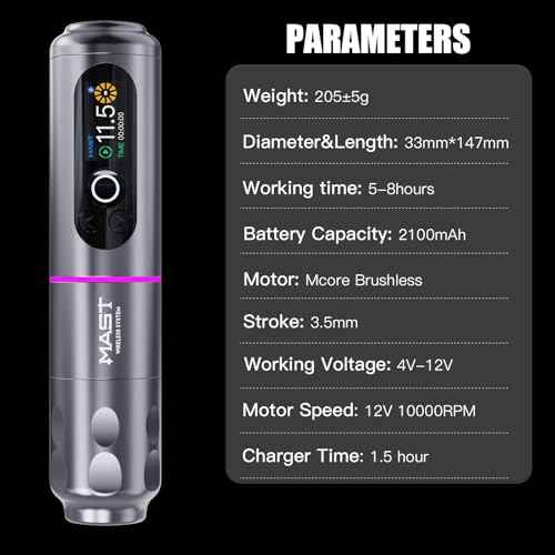 Mast Archer2 Cordless Tattoo Gun, Tattoo Machine Brushless Motor, Seamless Frame, 2000 mAh Battery, 3.5mm Stroke Length (Grey)