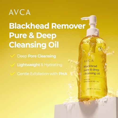 AVCA Blackhead Remover Cleansing Oil 10.14 fl.oz.(300ml) - Makeup & Blackhead Remover, PHA Gentle Exfoliator, Lightweight Pore Cleanser, Korean Skincare for Normal & Oily Skin