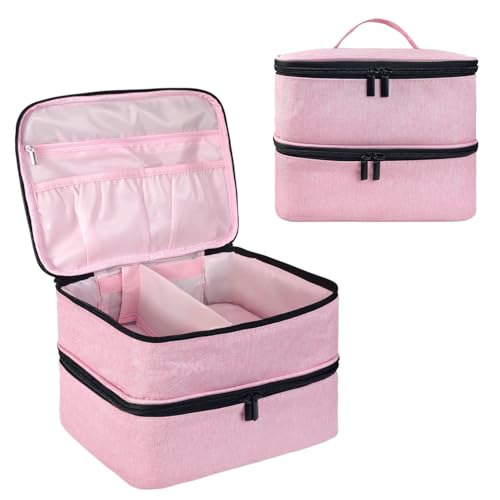 Nail Polish Storage Bag, Nail Lamp Case Nail Polish Carrying Case Holds 30 Bottles (15ml/0.5 fl.oz) Nail Kit Organizer Nail Supplies Storage Box with Manicure Tools Storage Sections(Pink)