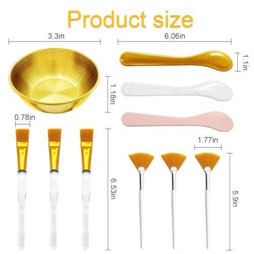 12 Pcs Gold Facial Bowl and Brush Set - 3 Stainless Steel Mixing Bowls, 3 Flat Brushes, 3 Fan Brushes, 3 Mask Applicators - Complete Esthetician Kit for Professional Spa & DIY Skincare