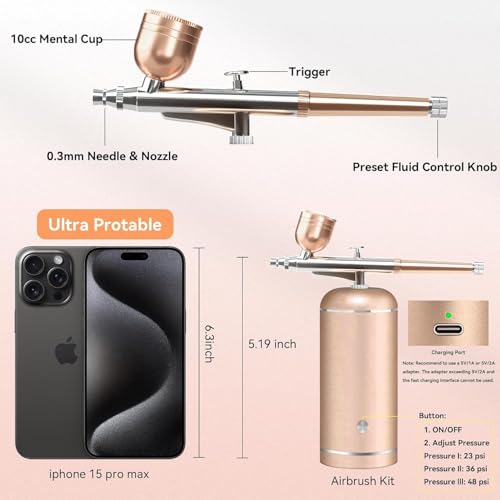 Rechargeable Airbrush Kit with Compressor - 0.3mm Nozzle