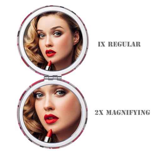 Quality Compact Vanity Mirror Gifts for Girls Women Beauty, Stylish Travel Folding Makeup Mirrors for Wallet Purse Pocket Handbag, Portable Double-Sided Magnifying Cosmetic Mirror, Bright Red