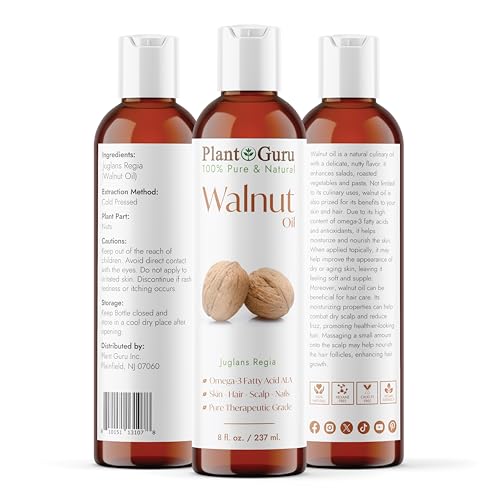 Walnut Oil 8 fl. oz. - Cold Pressed 100% Pure Natural - Skin, Body, Face, and Hair Growth Moisturizer. Great For Creams, Lotions, Lip balm and Soap Making.