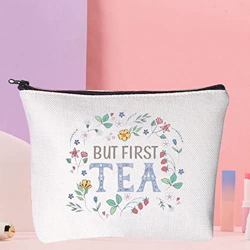 WZMPA Tea Bag Lover Cosmetic Bag Tea Drinkers Gift But First Tea Makeup Zipper Pouch Bag For Women Girls (But First Tea)