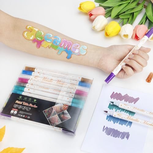Temporary Tattoo Markers with 81 Stencils - 12 Dual-Tip Pens
