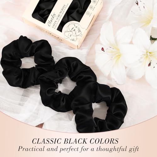 Black Satin Scrunchies 8 Pack - No Crease Hair Ties