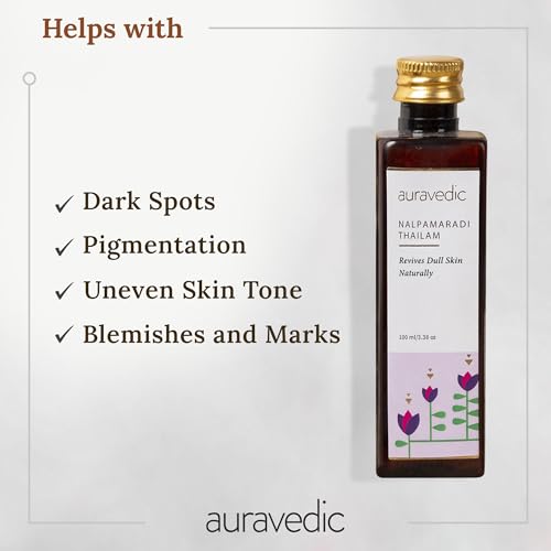 Auravedic Nalpamaradi Thailam Face Oil | Ayurvedic Massage Oil | Helps Revive Dull Skin & Reduce Facial Lines | Natural Moisturization with Vetiver & Sandalwood | 3.38 Fl Oz (100ml)