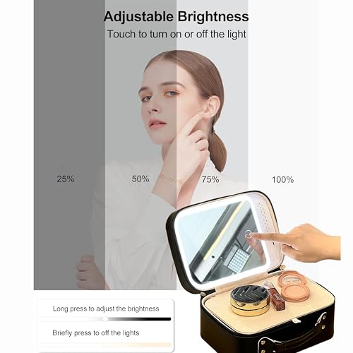 M-Box Travel Makeup Bag With LED Mirror, Protable Size Makeup Case Travel Cosmetic Bags Brush Organizer Storage Box, Rechargeable Vanity Mirror, Cosmetic Travel Bag for Women. (Mint-white)