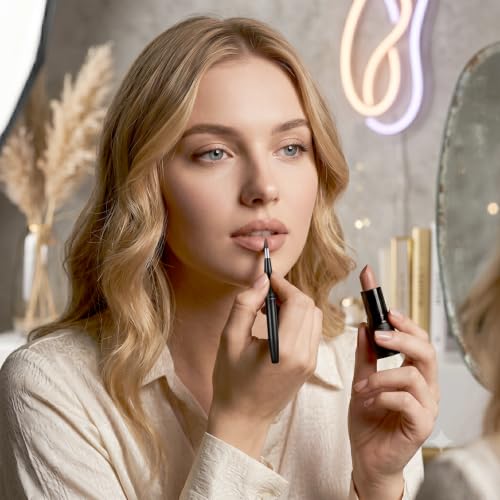 Black Retractable Lip Brush Set - Lipstick, Lip Gloss & Lip Liner Applicator for Women & Girls