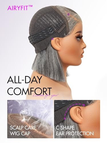 LUVME HAIR 12'' Grey Salt & Pepper Blunt Cut Bob Wig