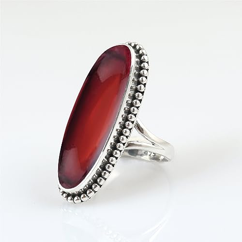 Garnet Gemstone Ring 925 Sterling Silver Handmade Ring For Women Friendship, Promise Gift For Her Red Gemstone Ring Oval Shape Ring Long Garnet Jewelry By NKG