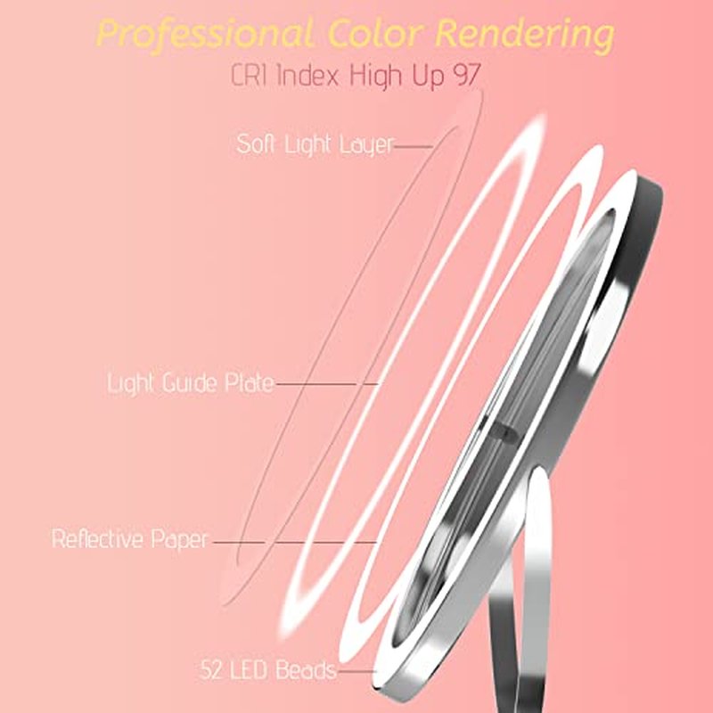 8" Lighted Makeup Mirror with Magnification, 1X/10X Magnifying Mirror with Light, Double Sided 360¡Æ Cordless Rechargeable, 3 Colors Brightness Adjustable Makeup Mirror with Lights with 52 LED(Silver)