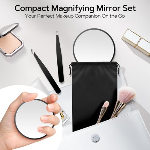 MIYADIVA 3-Piece Magnifying Makeup Mirror Set with Tweezers