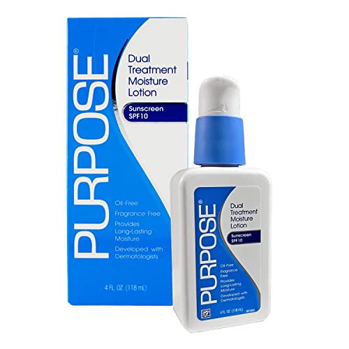 Purpose Dual Treatment Moisture Lotion with SPF 10 ? Oil-Free, Fragrance-Free Daily Moisturizer for Sensitive Skin - 4 Fluid Oz. (Pack of 4)