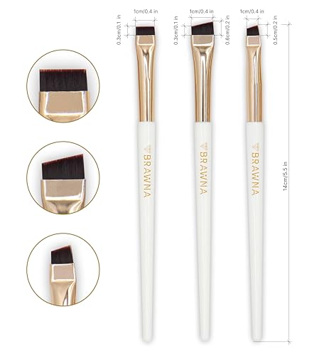 BRAWNA Eyebrow Brush Set - 3 Pc Angled Precision Makeup Brushes
