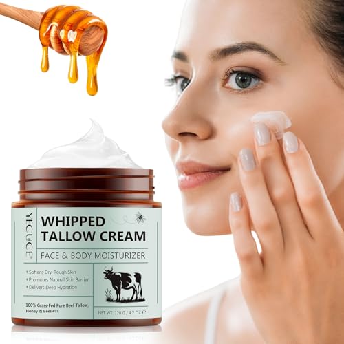 Beef Tallow and Honey Balm, Beef Tallow for Skin, Face & Body Moisturizer with Grass-Fed Pure Beef Tallow, Honey Beeswax, Whipped Tallow Cream Delivers Deep Hydration Skin