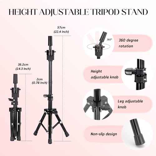 Mannequin Head Human Hair with Ttipod Stand, 100% Real Human Hair Mannequin Head for Braiding, Cosmetology Hair Mannequin Head for Hair Styling with Adjustable Stand Tripod