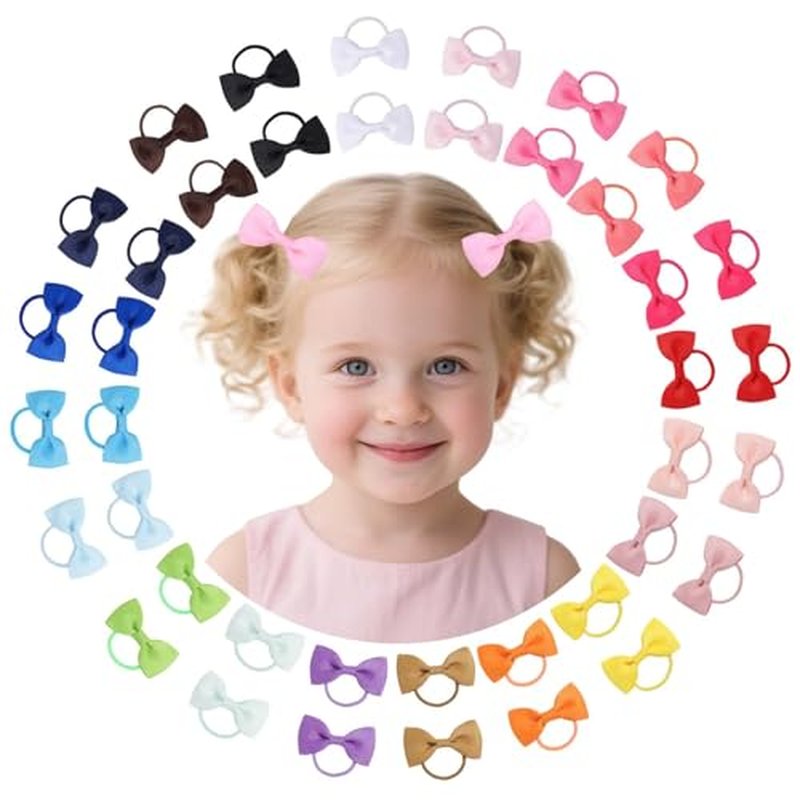 40 Pcs Baby Hair Ties with Bows - Soft Elastic Ponytail Holders