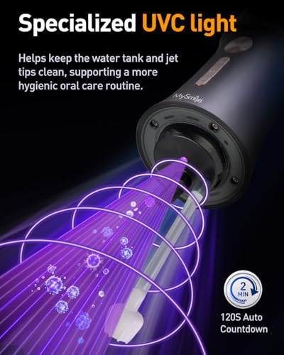 MySmile LP221 Cordless Water Flosser with UVC Light & OLED Display - Midnight Black
