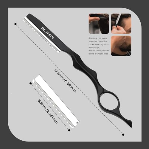 Hair Razors For Cutting Hair 6.89",Professional Styling Thinning Texturizing Cutting Razor with Replacement Blades,Ideal for Salon/Home -11PCS Black