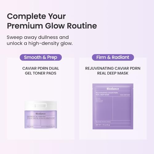 BIODANCE PDRN Caviar Dual Gel Toner Pads - Gentle Exfoliating & Firming Korean Skin Care, 60 Pads