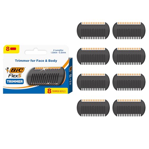 BIC Flex 5 Trim and Shave Body and Beard Trimmer for Men, 8 Razor Refill