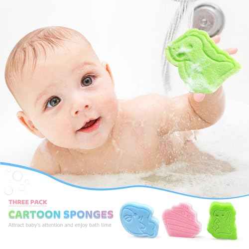 Baby Bath Sponge, Natural Cute Shapes Soft Shower Sponges for Bathing, Bathtub Foam for Infants and Toddler, 3pcs : Blue Whale, Pink Ship, Green Dinosaur